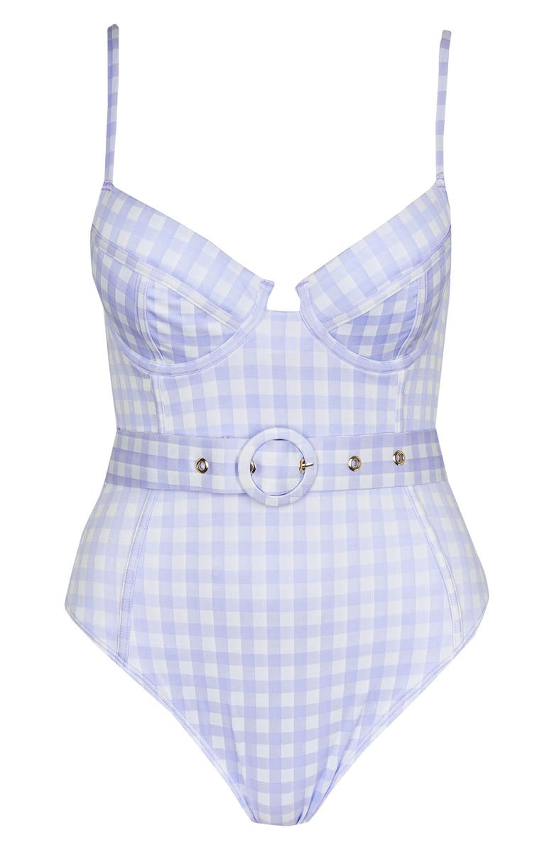 River Island Belted Structured Gingham Underwire One-Piece Swimsuit, Alternate, color, 