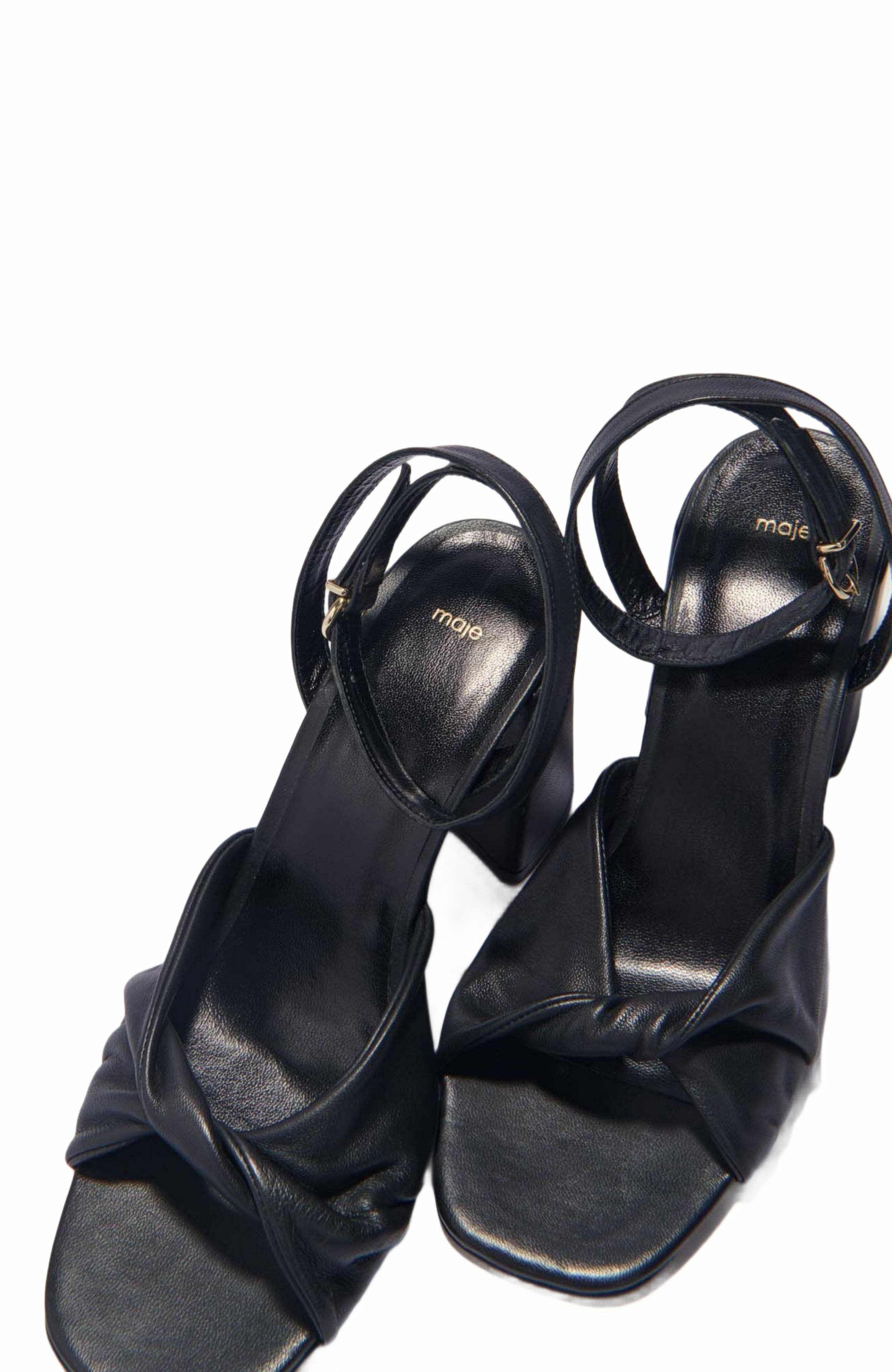 maje Plain leather sandals with heels, Alternate, color, 