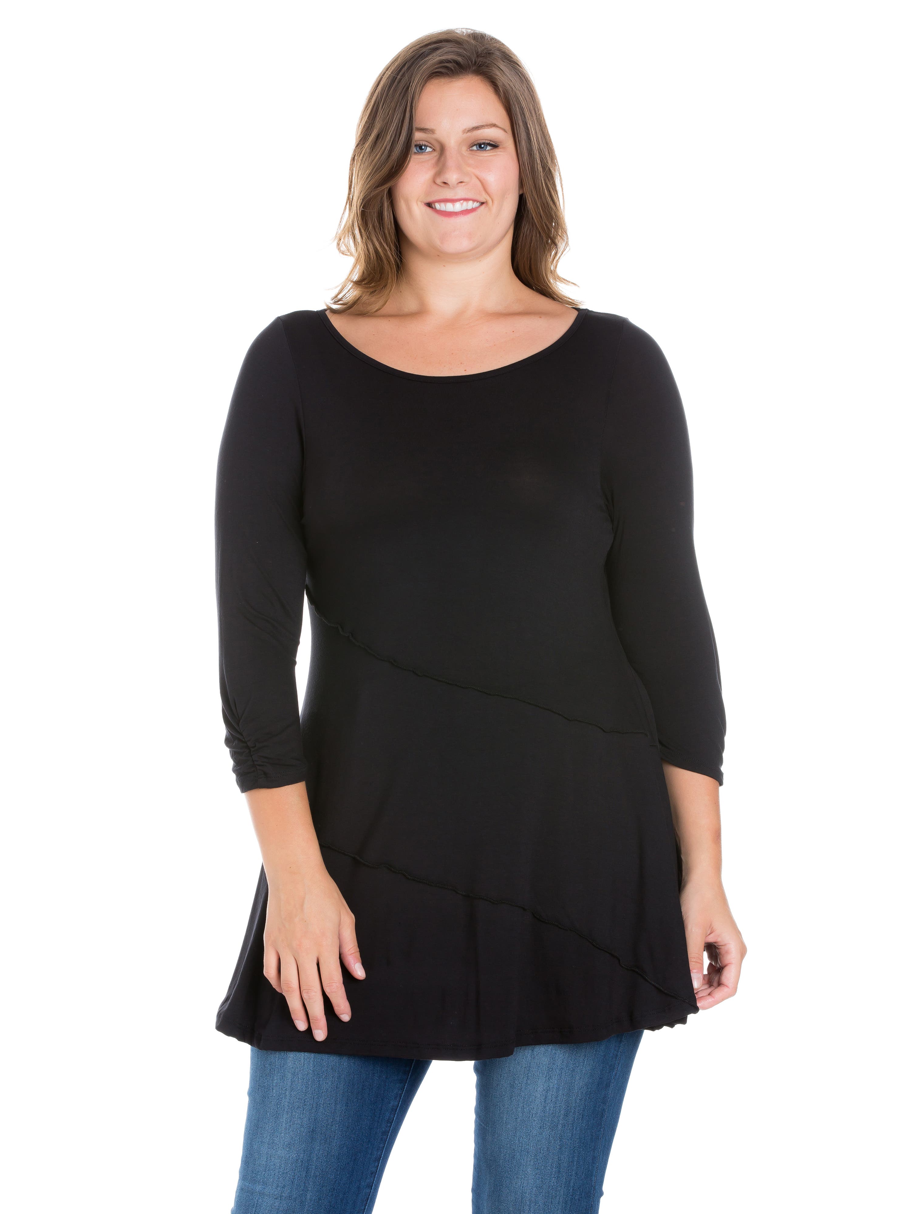 Plus Size Ruched Sleeve Swing Tunic Top