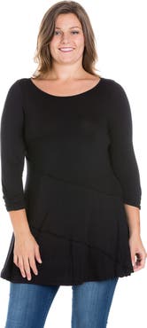 24seven Comfort Apparel Plus Size Ruched Sleeve Swing Tunic Top