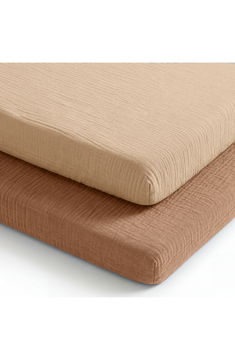 Comfy Cubs Muslin Cotton Bassinet Sheets, 2 Pack, Main, color, Cedar And Cream