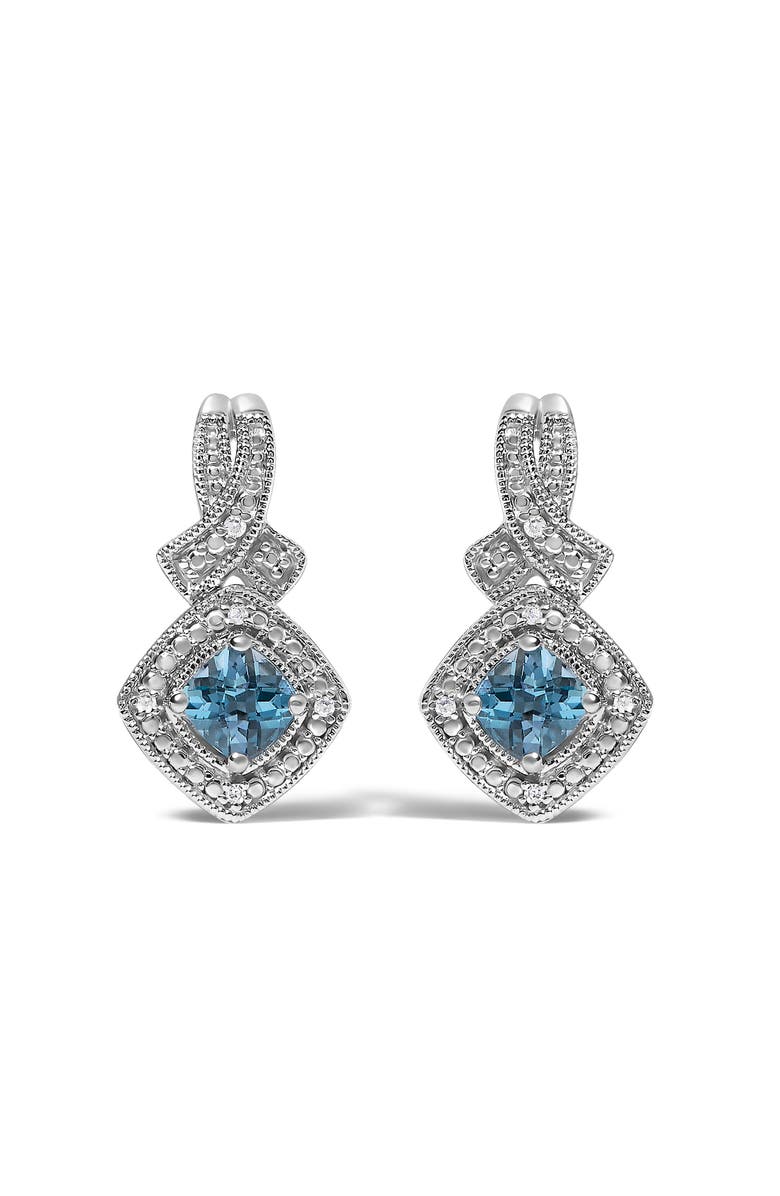Haus of Brilliance Sterling Silver Cushion Cut Blue Topaz and Diamond Accent Twist Motif Dangle Earrings, Main, color, Silver