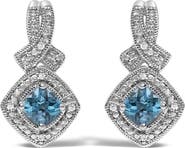 Haus of Brilliance Sterling Silver Cushion Cut Blue Topaz and Diamond Accent Twist Motif Dangle Earrings