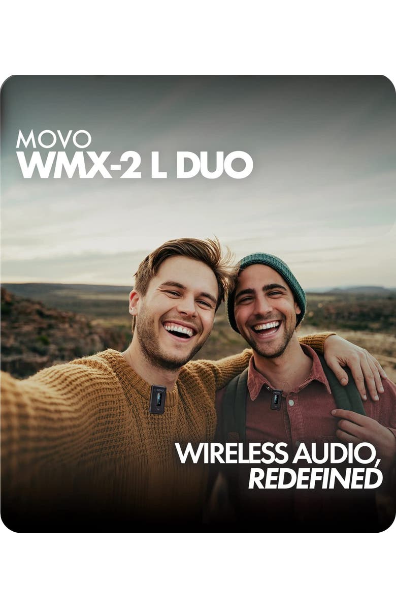 MOVO WMX-2-L-DUO Dual Wireless Lavalier Microphone with Charging Case for iPhone 14 and below, Alternate, color, Black