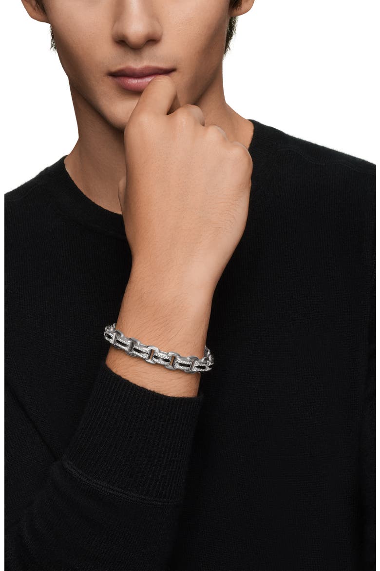 Deco Beveled Link Bracelet with Pavé Diamonds, Alternate, color, STERLING SILVER