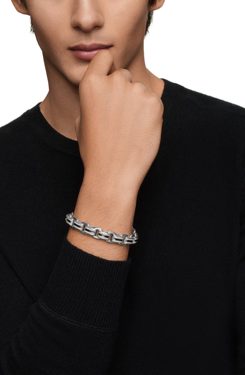 David Yurman Deco Beveled Link Bracelet with Pavé Diamonds, Alternate, color, Sterling Silver