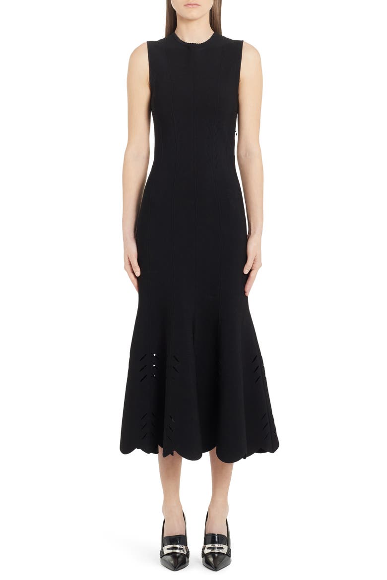 Alexander McQueen Cutout Scallop Hem Midi Sweater Dress, Main, color, BLACK