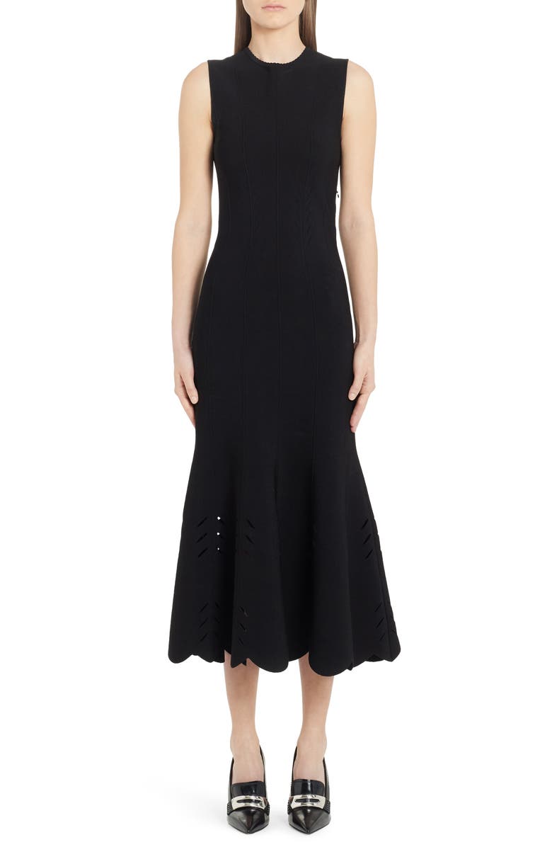McQueen Alexander McQueen Cutout Scallop Hem Midi Sweater Dress, Main, color, 