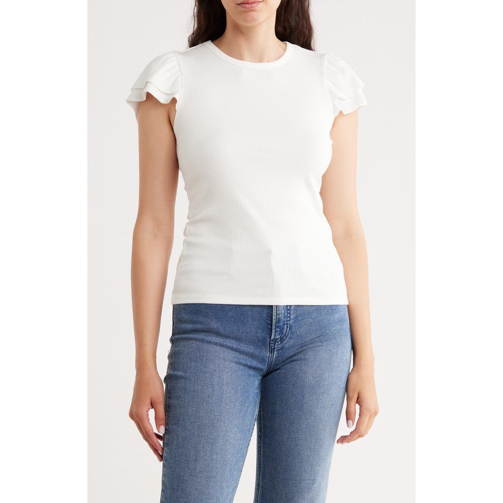 Cyrus Cap Sleeve Rib Top In White