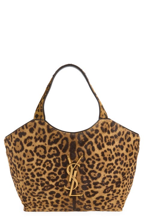 Medium Icare Leopard Print Genuine Calf Hair Shopping Tote