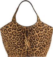 Saint Laurent Medium Icare Leopard Print Genuine Calf Hair Shopping Tote