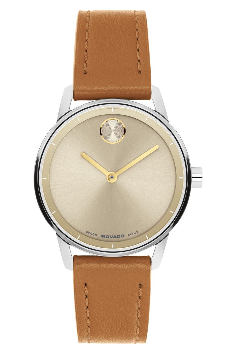 Bold Echo Leather Strap Watch, 30mm, Main, color, GOLD