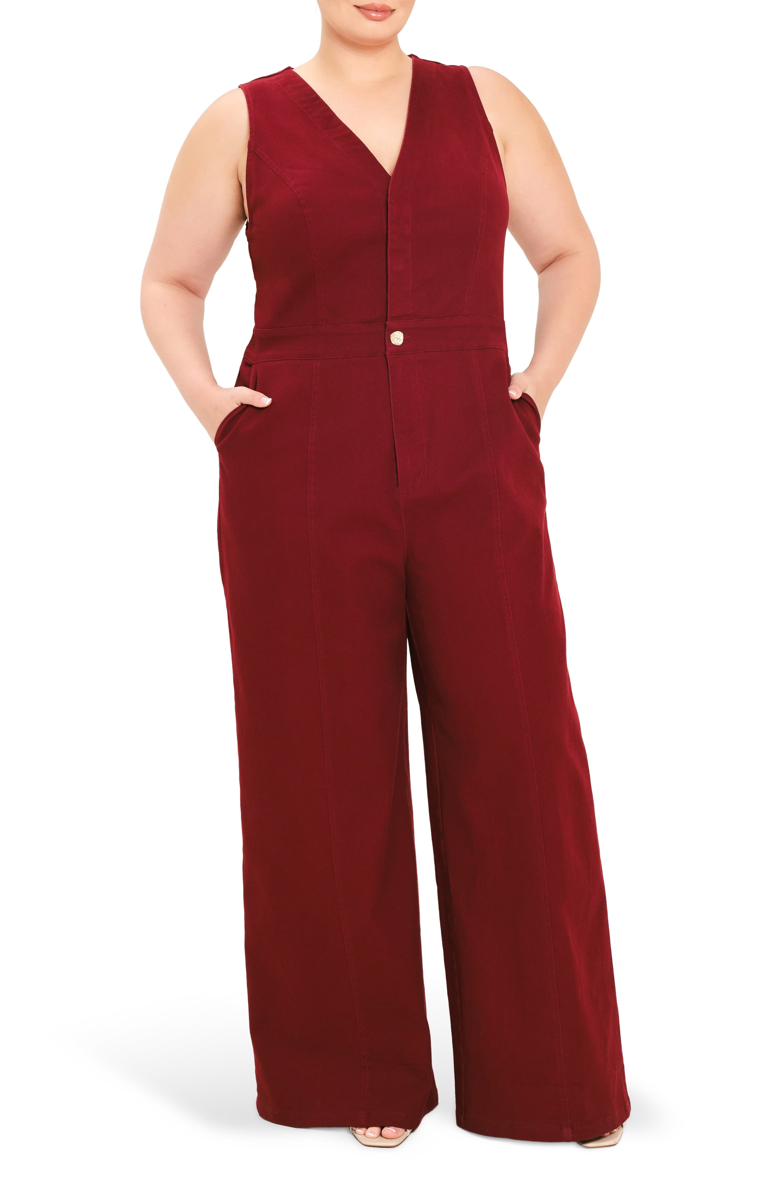 Sleeveless Wide Leg Denim Jumpsuit