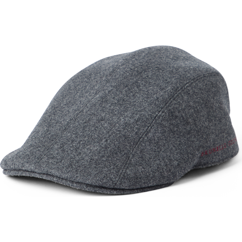 Brunello Cucinelli Virgin Wool Flannel Flat Cap In Gray