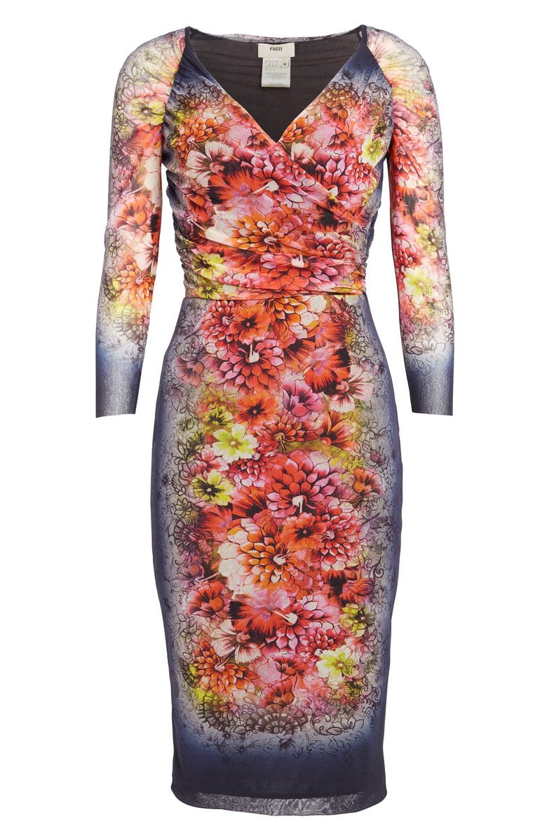 Fuzzi Tattoo Floral Print Tulle Dress, Alternate, color, 