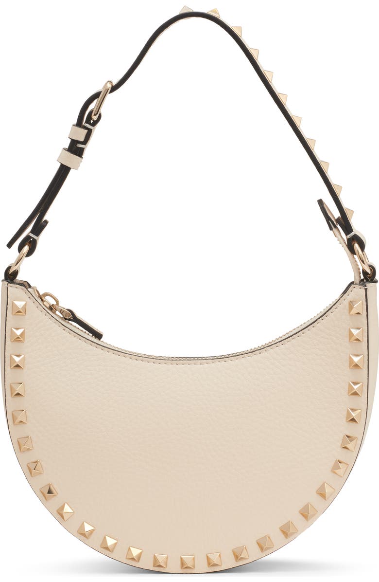 Valentino Garavani Mini Rockstud Leather Hobo Bag, Main, color, Light Ivory