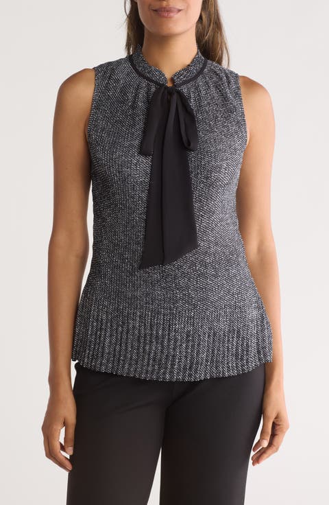 Tie Neck Sleeveless Pleated Top