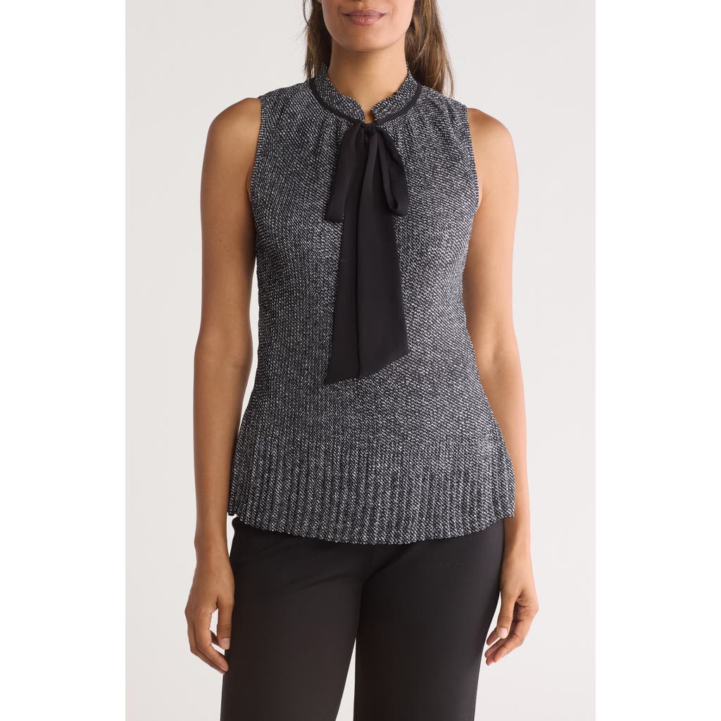 Dkny Tie Neck Sleeveless Pleated Top In Gray