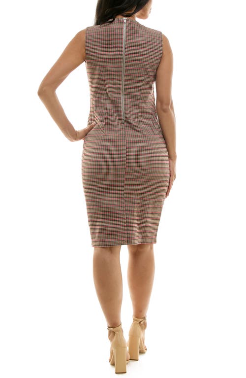 Nina Leonard Plaid U Neck Sleeveless Midi Dress In Brown
