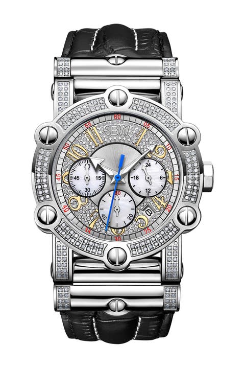 Men's Phantom 10 Year Chronograph Diamond Croc Embossed Leather Strap Watch, 42mm - 1.96 ctw