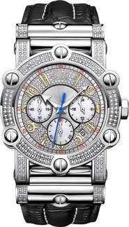 JBW Men's Phantom 10 Year Chronograph Diamond Croc Embossed Leather Strap Watch, 42mm - 1.96 ctw