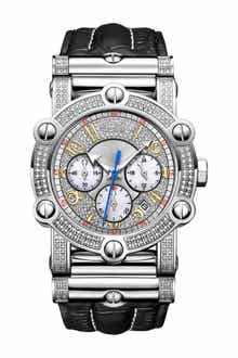 JBW Men's Phantom 10 Year Chronograph Diamond Croc Embossed Leather Strap Watch, 42mm - 1.96 ctw