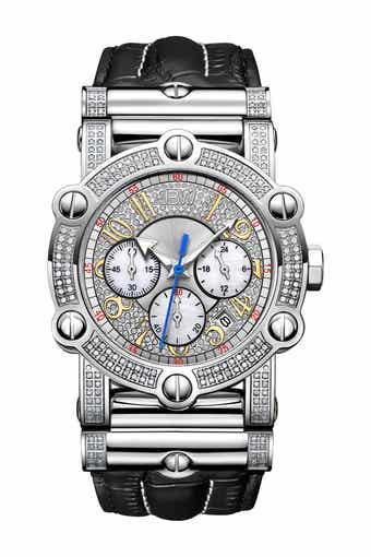 JBW Men's Phantom 10 Year Chronograph Diamond Croc Embossed Leather Strap Watch, 42mm - 1.96 ctw