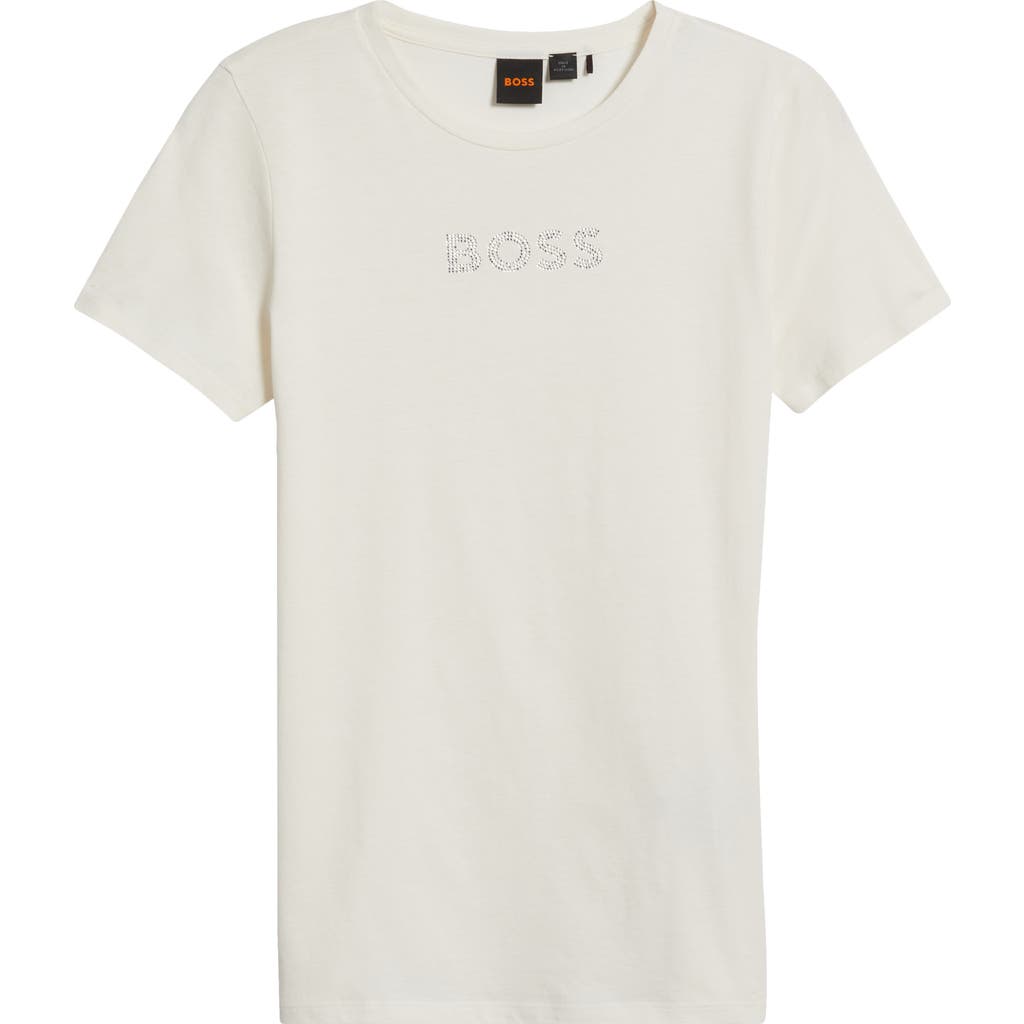Hugo Boss Boss Orange Rhinestone Embellished Cotton Graphic T-shirt In White