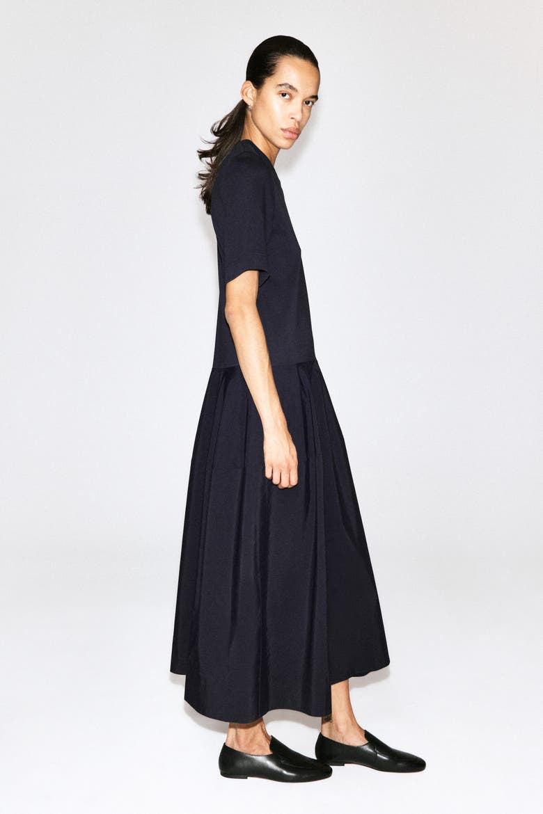Dropped-waist Contrast-panel Midi Dress, Alternate, color, NAVY
