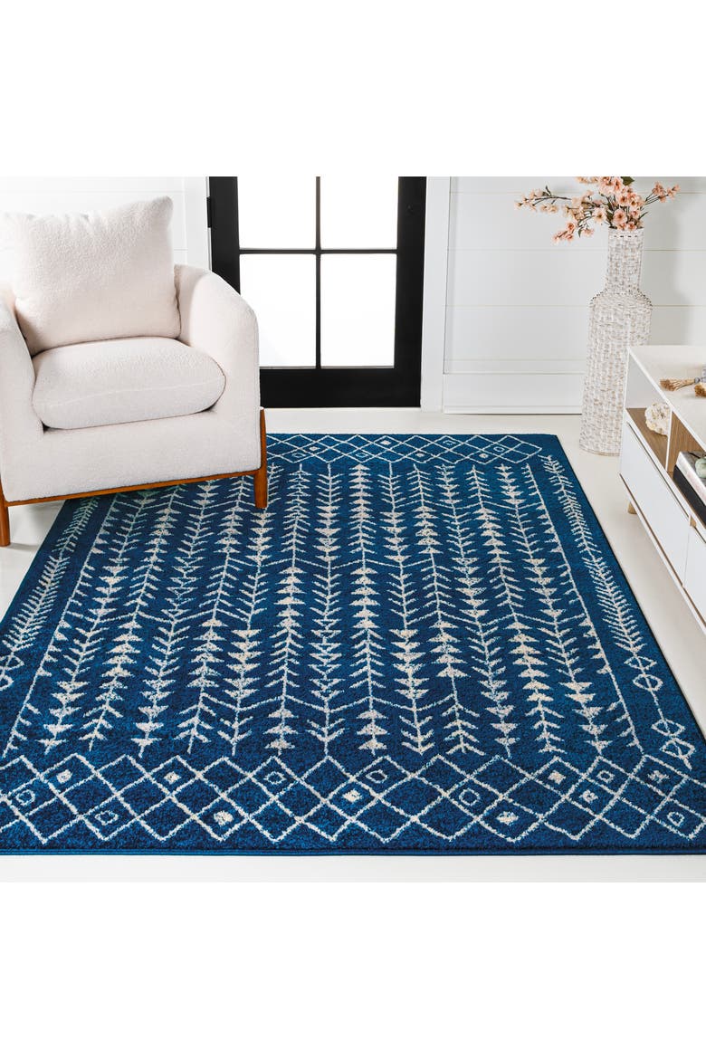 Ziri Moroccan Geometric Area Rug, Alternate, color, Navy/Cream