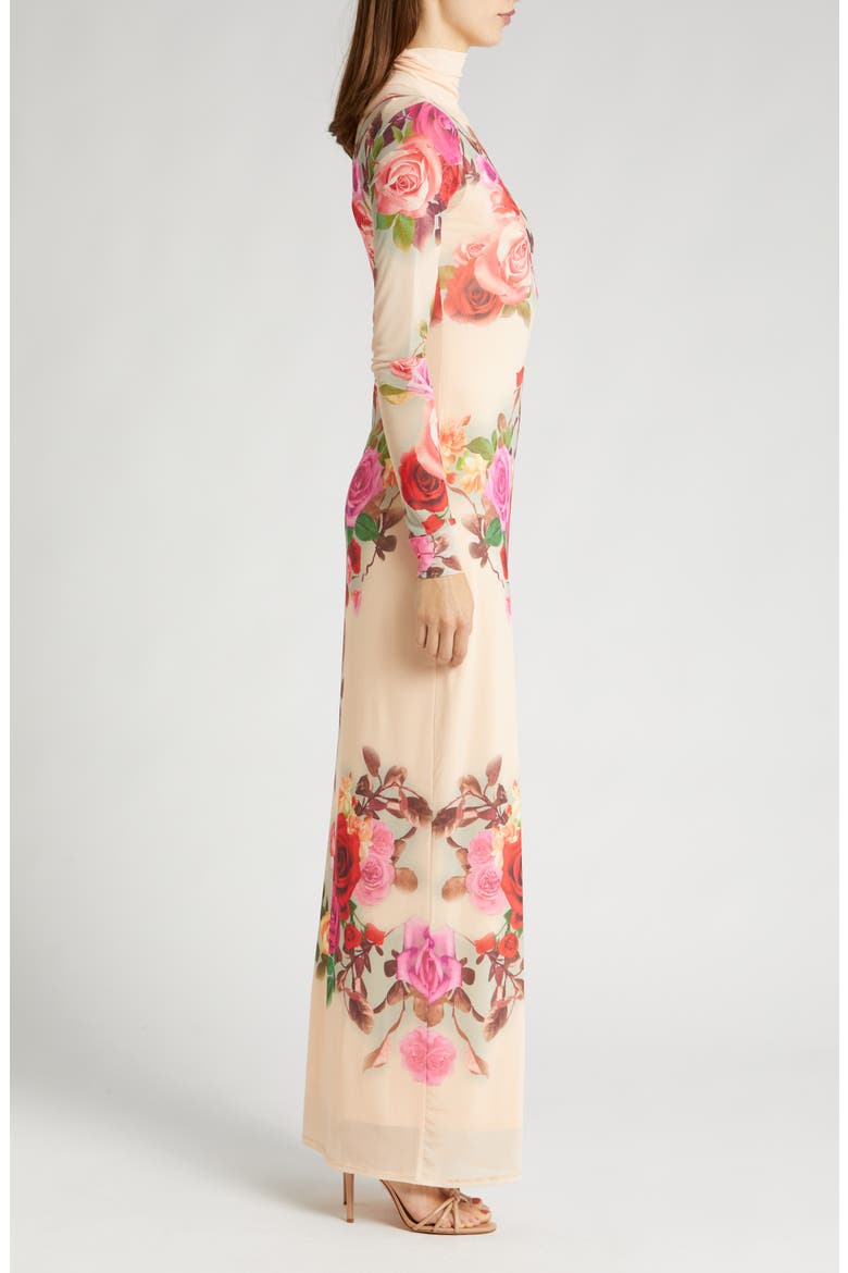 Billie Print Long Sleeve Semisheer Dress, Alternate, color, BEIGE ROSE SWIRL