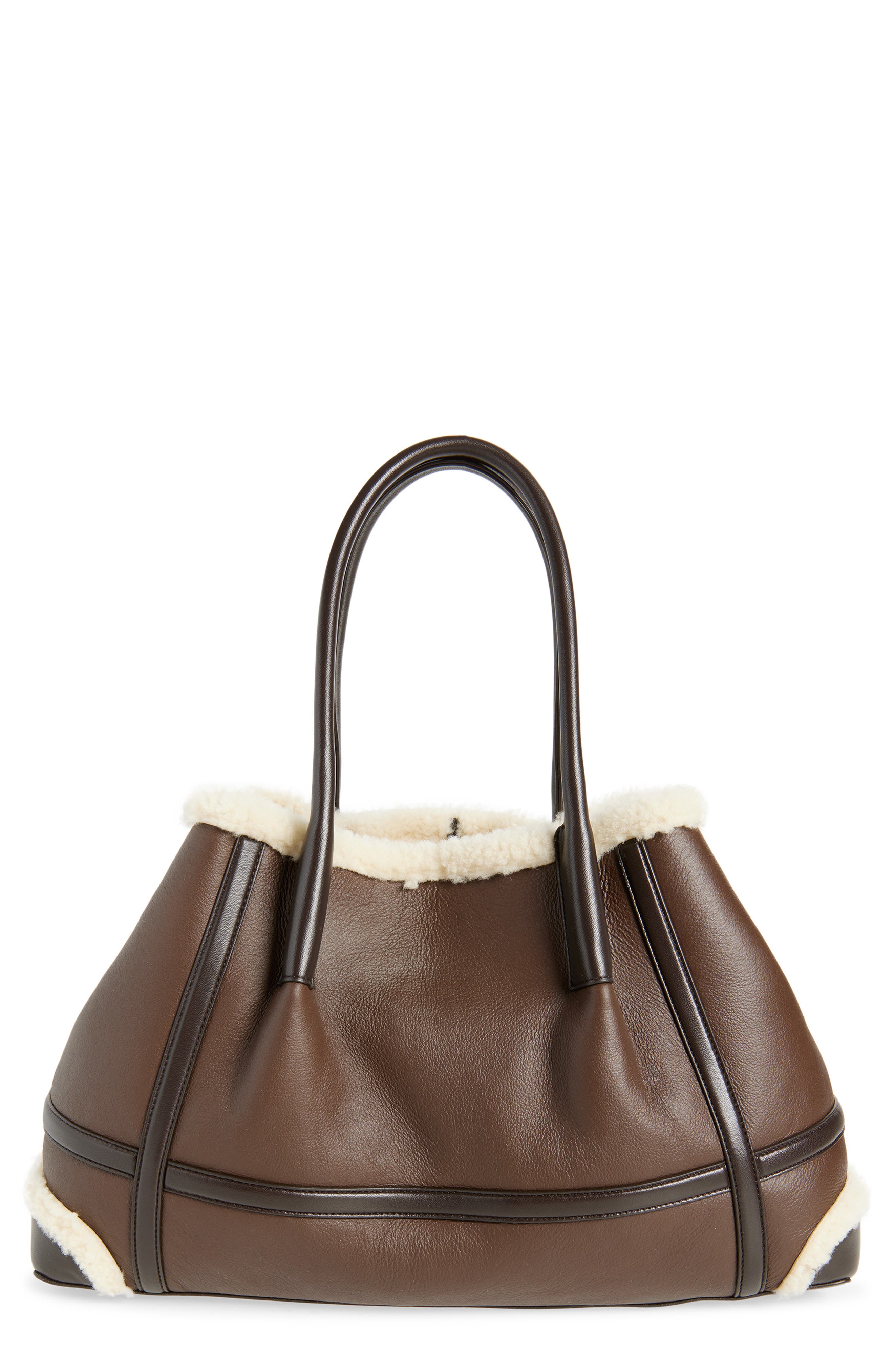Bottega Veneta Medium Pinacoteca Leather & Genuine Shearling Tote, Main, color, 2055 Lig Bro-Teddy/ Fon-Mb