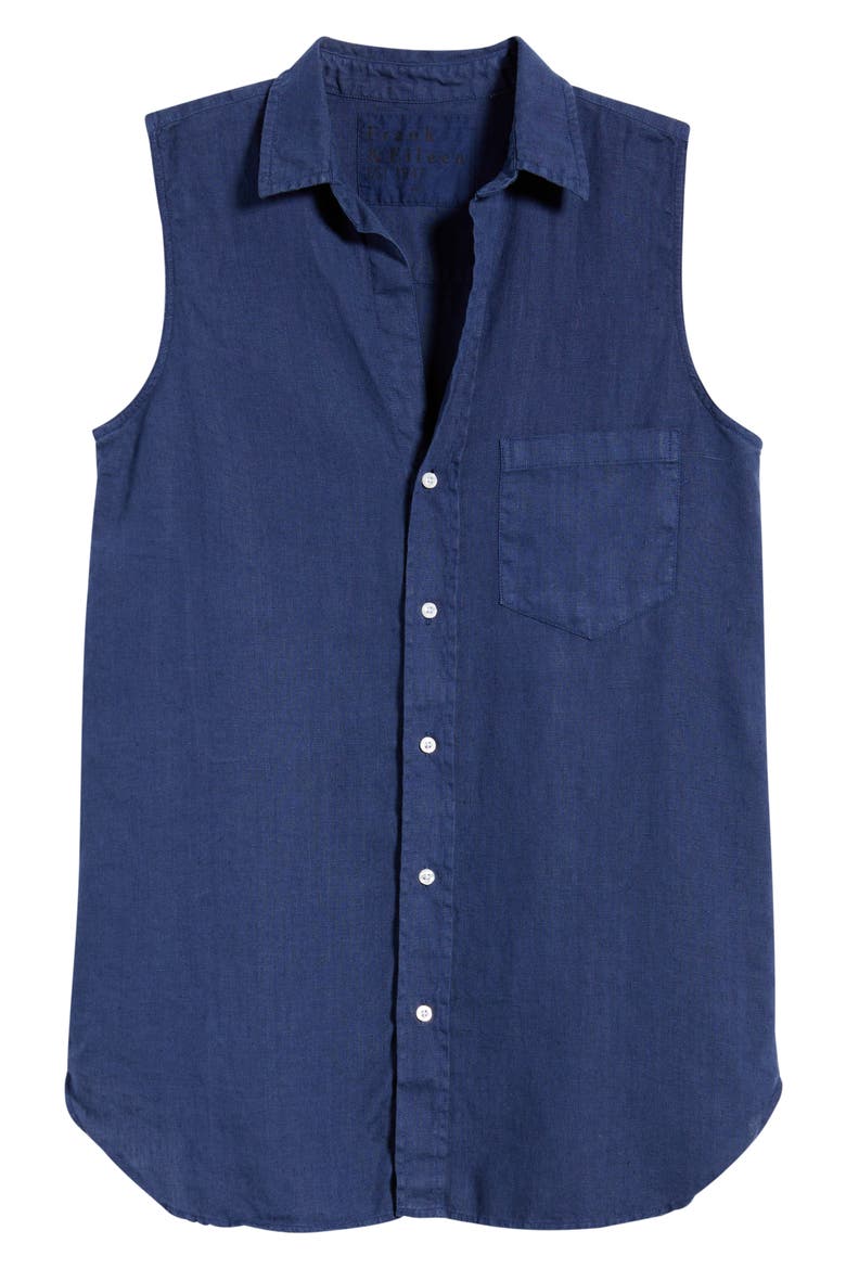 Finley Sleeveless Linen Button-Up Shirt, Alternate, color, NAVY