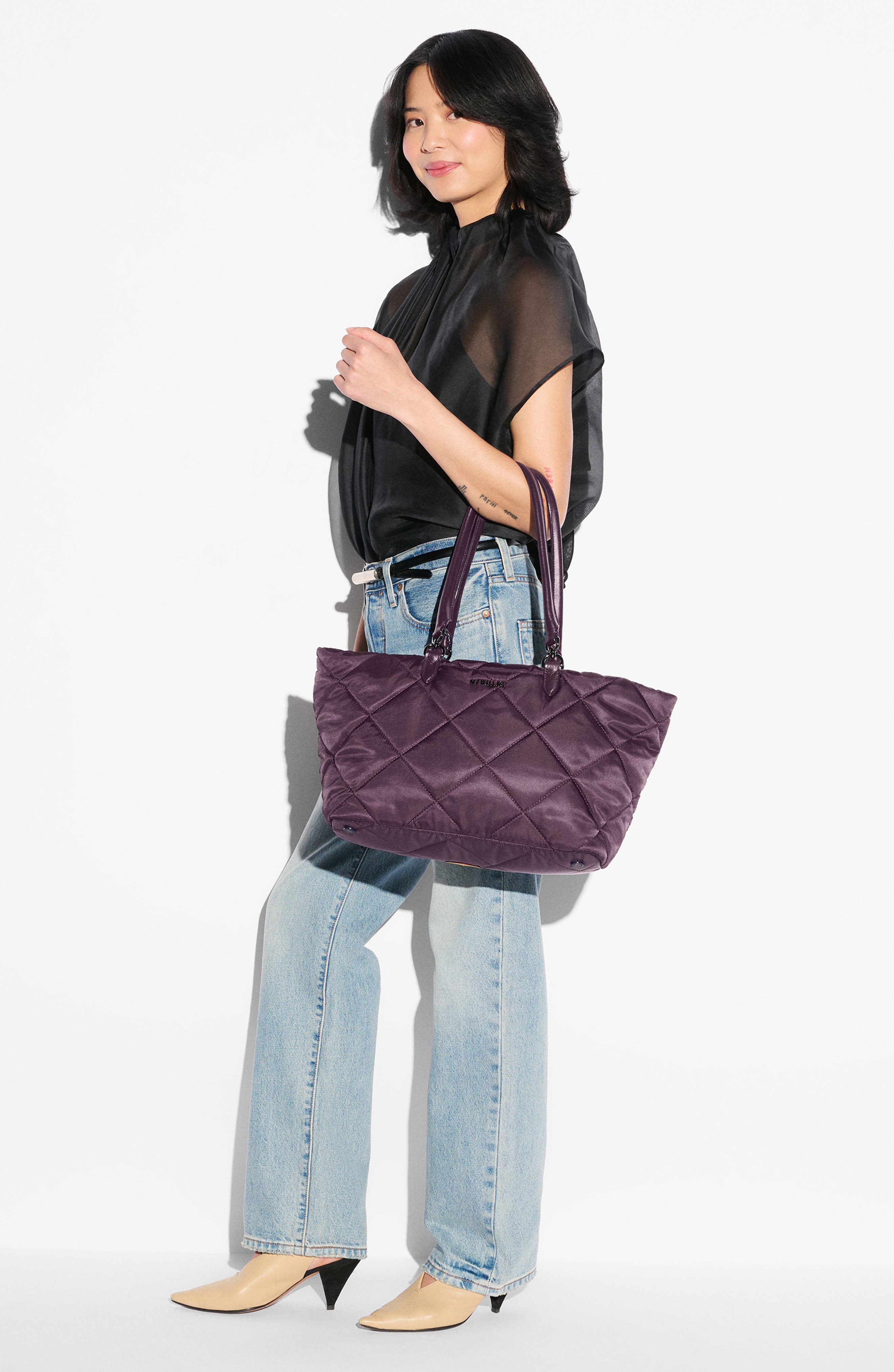 MZ Wallace Medium Madison East/West Tote, Alternate, color, Raisin