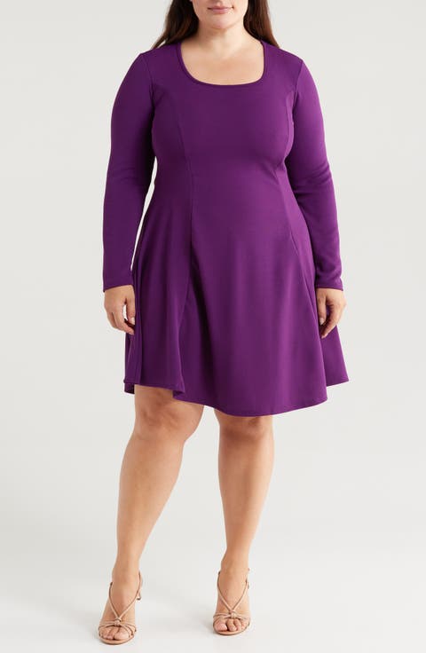 Long Sleeve A-Line Dress (Plus)