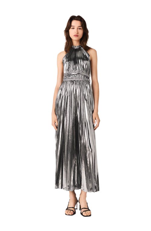 Maje Pleated Maxi Dress In Silver