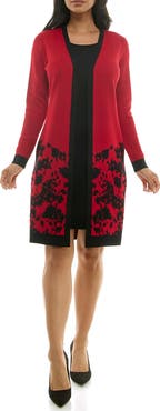 Nina Leonard Long Sleeve Twofer Dress