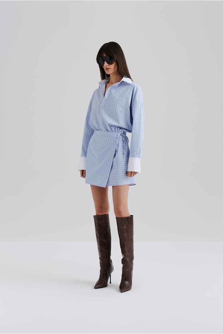 Portea Wrapped Long Sleeve Shirt Dress, Alternate, color, Light Blue Stripe