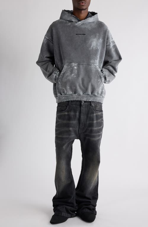 Balenciaga Logo Embroidered Hooded Sweatshirt In Sup Faded Wash Black/black
