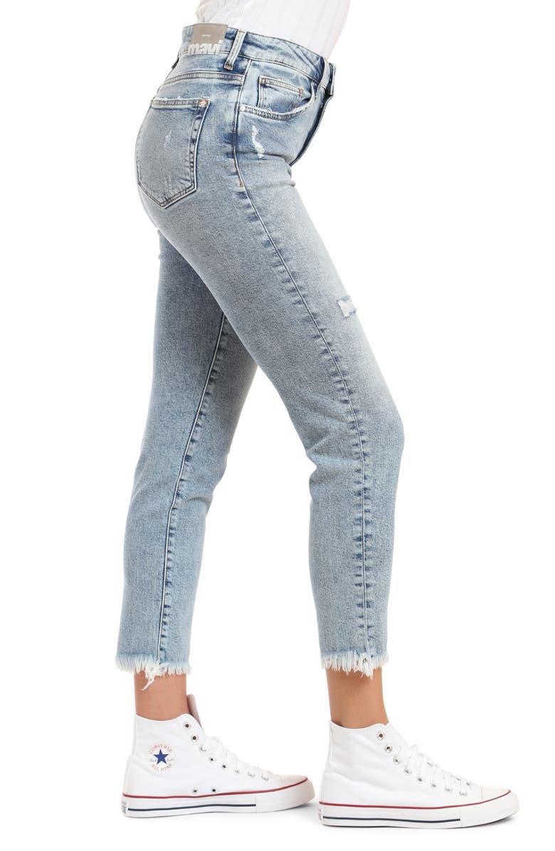 Mavi Jeans Star High Waist Distressed Fray Hem Straight Leg Jeans, Alternate, color, 