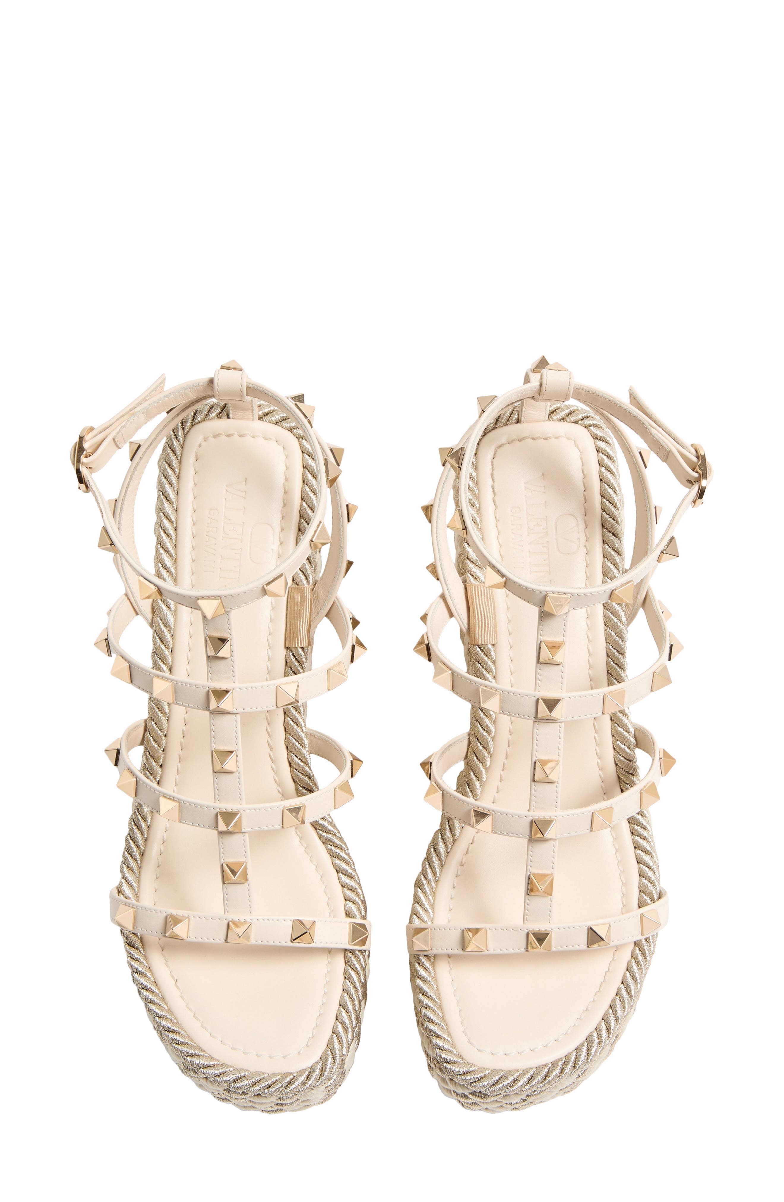 Rockstud Ankle Strap Wedge Sandal, Alternate, color, IVORY