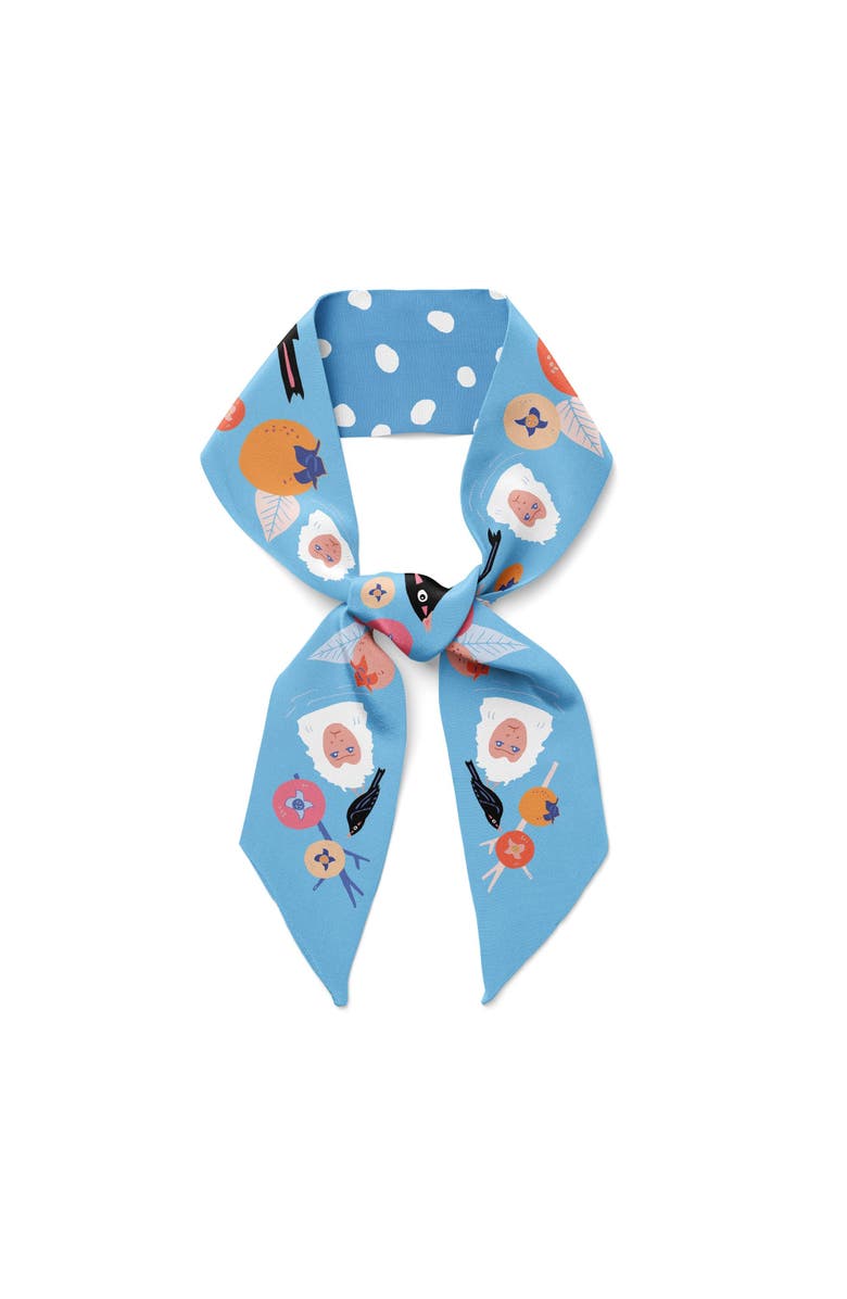 Centinelle Snow Monkey and Persimmons Twilly Ribbon Scarf, Main, color, Multicolor