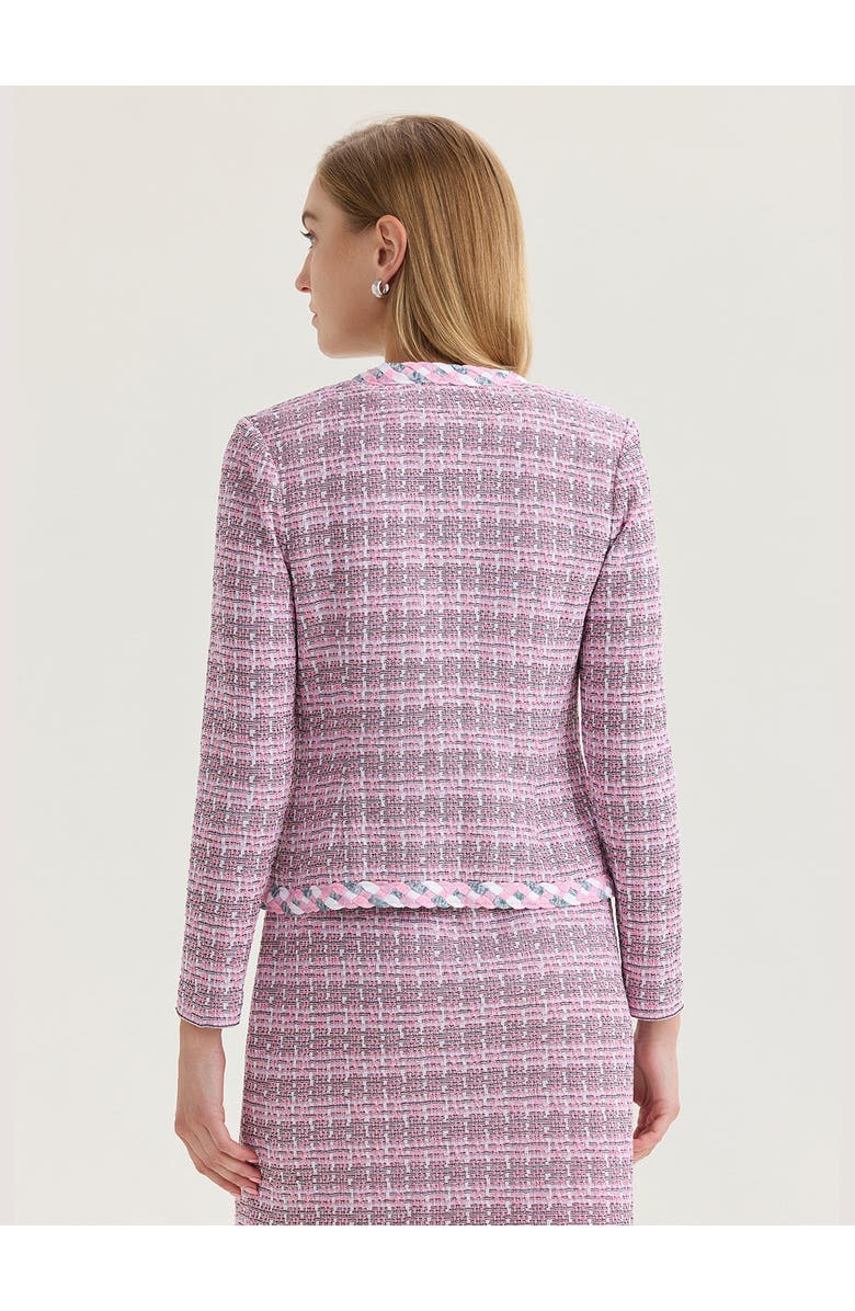 Misook Tailored Braided Trim Tweed Knit Jacket, Alternate, color, Pink/Blue/Black/White