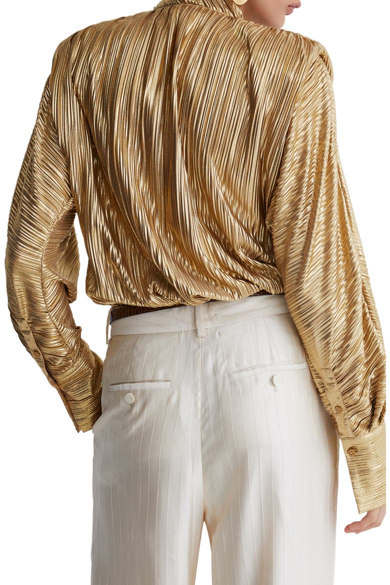 Glenn Metallic Plissé Tie Waist Top, Alternate, color, GOLD