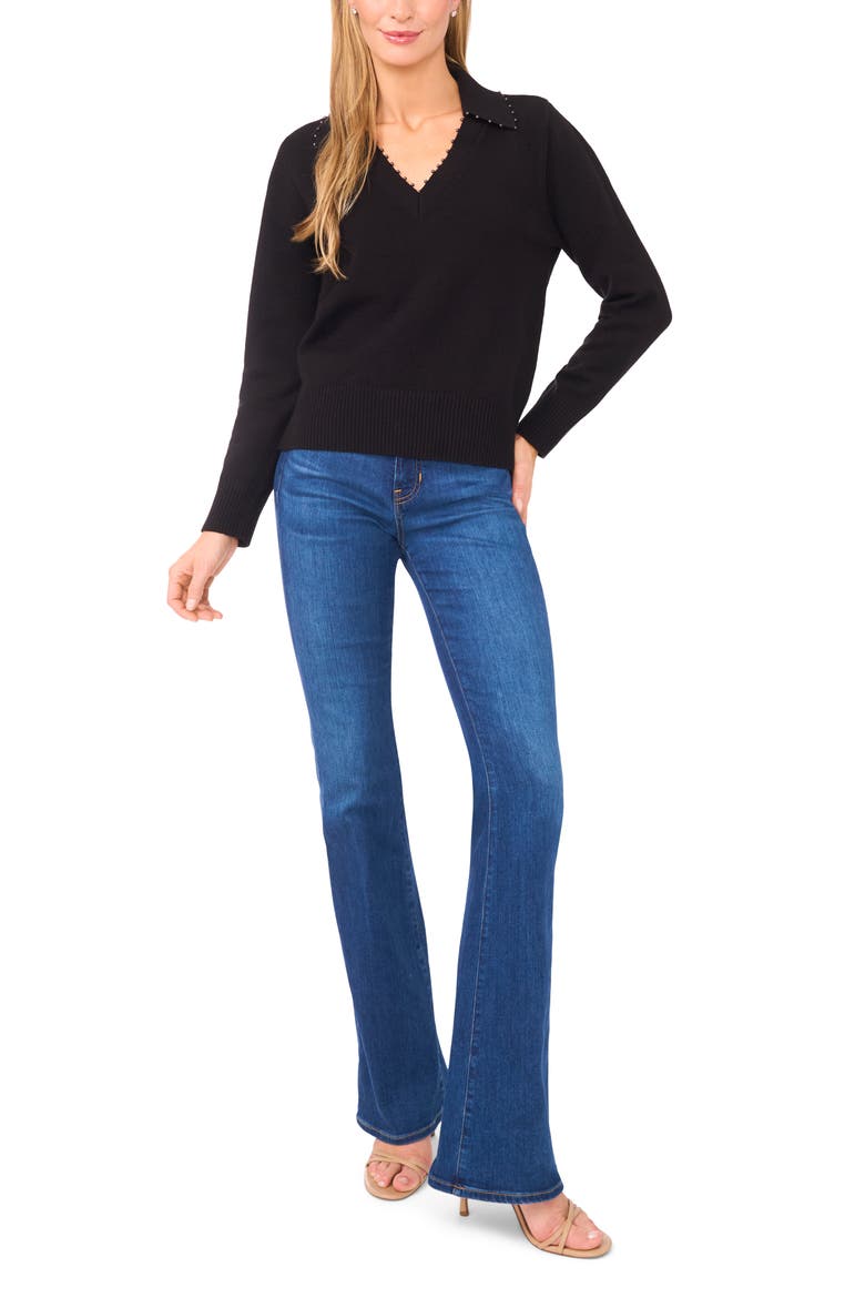 Bead Detail Polo Sweater, Alternate, color, RICH BLACK