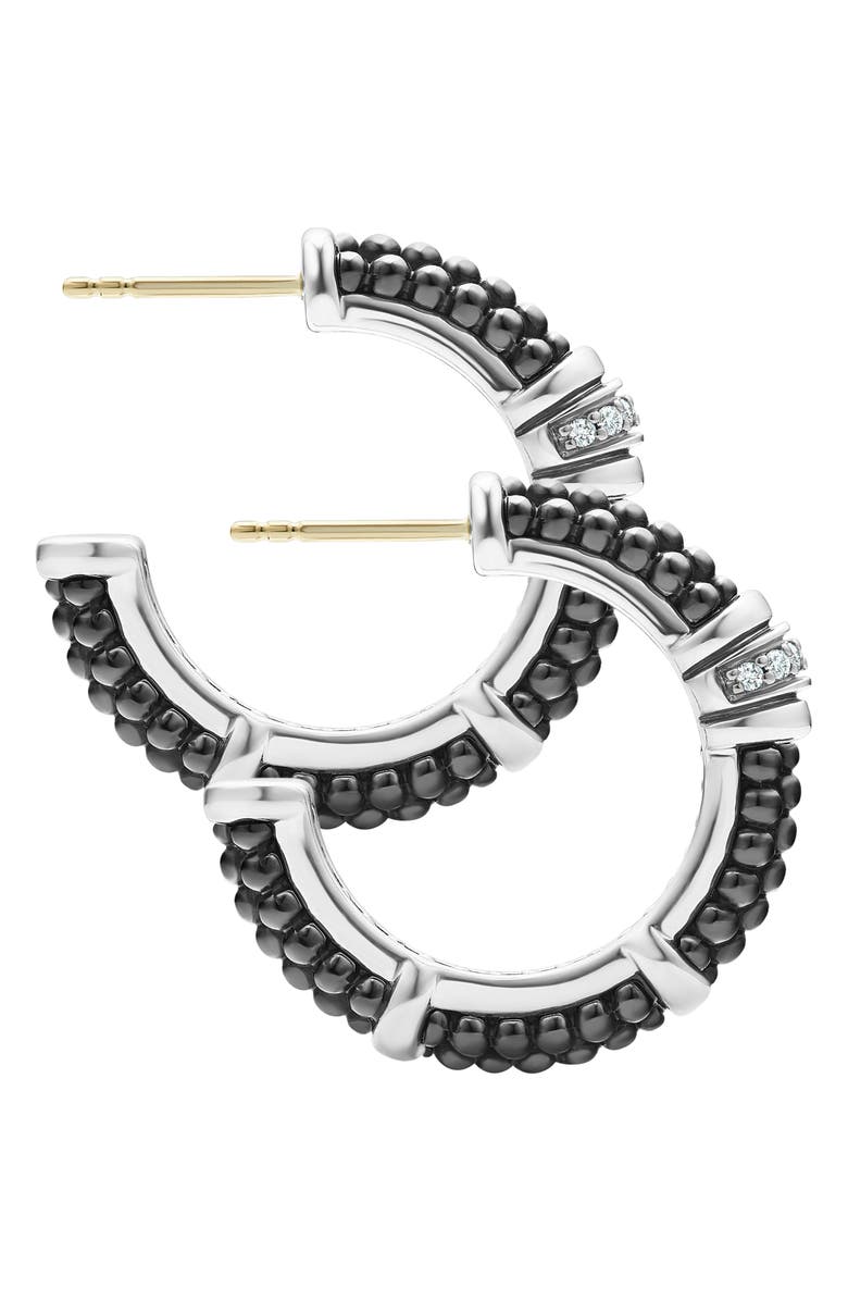 LAGOS Black Caviar Diamond Hoop Earrings, Alternate, color,
