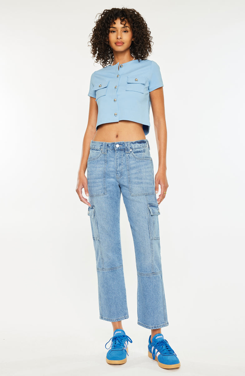 Kancan Aaliyah High Rise Slim Straight Leg Cargo Jeans In Blue