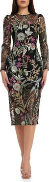 Dress the Population Sophia Floral Sequin Long Sleeve Cocktail Sheath Dress