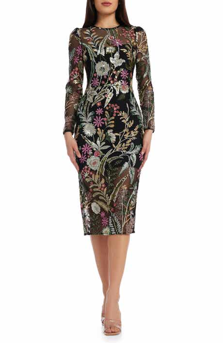 Sophia Floral Sequin Long Sleeve Cocktail Sheath Dress
