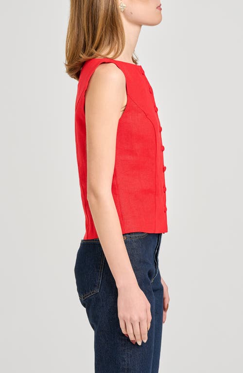 Wayf Vera Sleeveless Linen Blend Button-up Top In Red